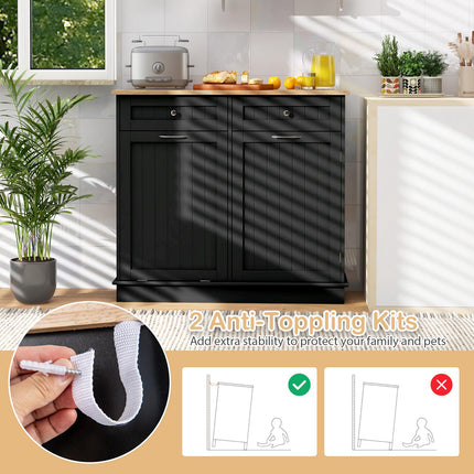 Kitchen Tilt-Out Trash Cabinet with Drawers, Black