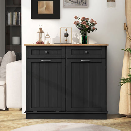 Kitchen Tilt-Out Trash Cabinet with Drawers, Black