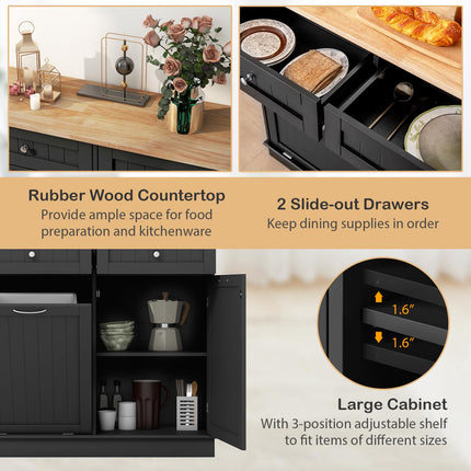 Kitchen Tilt-Out Trash Cabinet with Drawers, Black