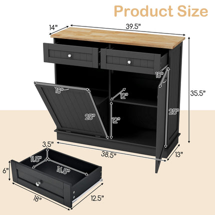 Kitchen Tilt-Out Trash Cabinet with Drawers, Black