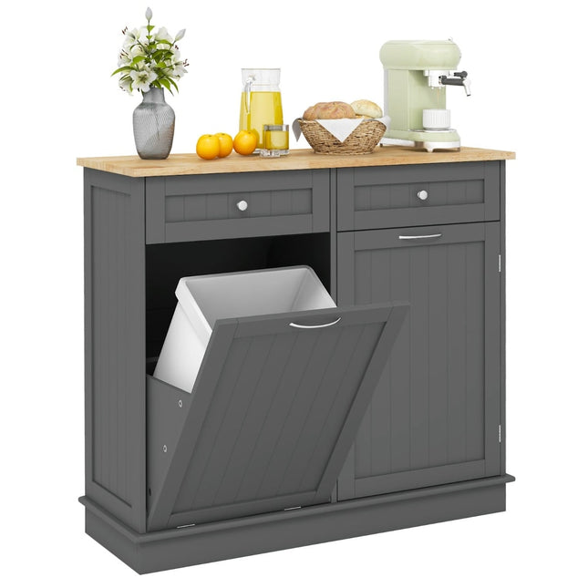 Kitchen Trash Cabinet with 42L Bin, Drawers & Shelf