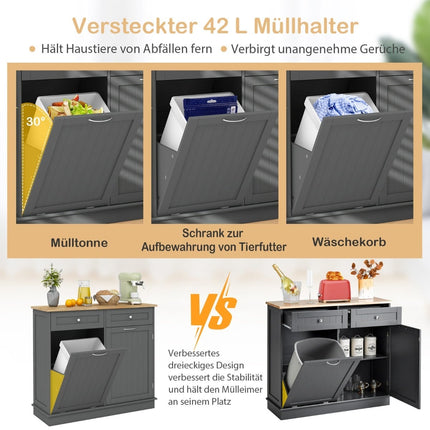 Kitchen Trash Cabinet with 42L Bin, Drawers & Shelf