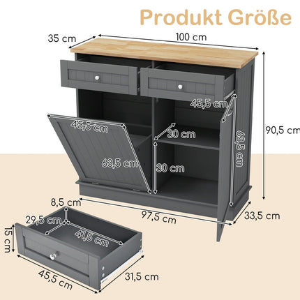 Kitchen Trash Cabinet with 42L Bin, Drawers & Shelf