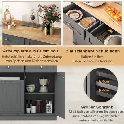 Kitchen Trash Cabinet with 42L Bin, Drawers & Shelf