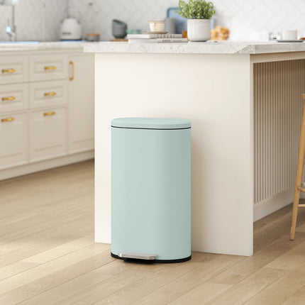 Kitchen Trash Can 30L, Green Metal Pedal Bin with Soft-Close Lid