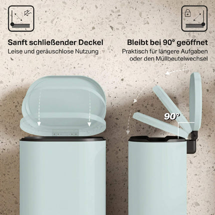 Kitchen Trash Can 30L, Green Metal Pedal Bin with Soft-Close Lid