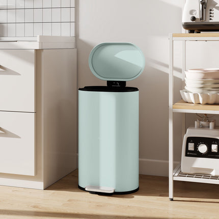 Kitchen Trash Can 30L, Green Metal Pedal Bin with Soft-Close Lid