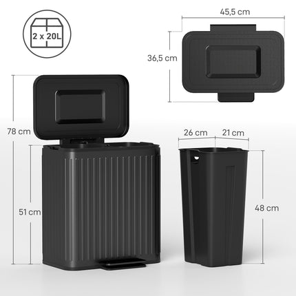 Kitchen Trash Can, 40L Dual Compartment, Pedal-Operated