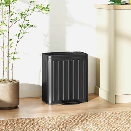 Kitchen Trash Can, 40L Dual Compartment, Pedal-Operated