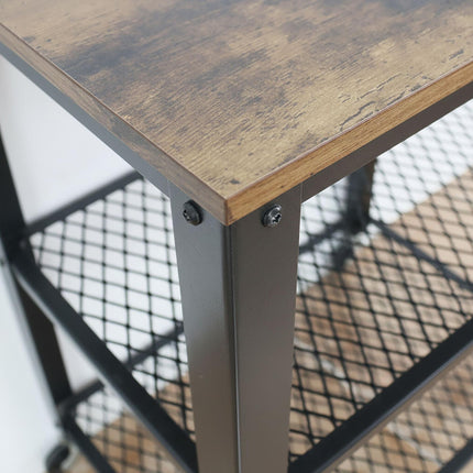 Kitchen Trolley, 3-Tier, Steel Frame, Wood Shelves