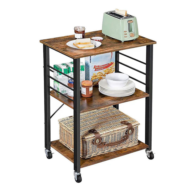 Kitchen Trolley, 3-Tier Storage, Steel Frame
