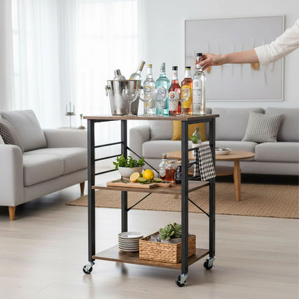 Kitchen Trolley, 3-Tier Storage, Steel Frame