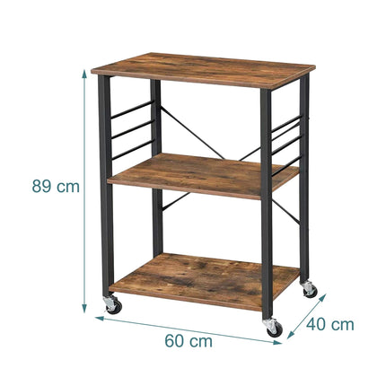 Kitchen Trolley, 3-Tier Storage, Steel Frame