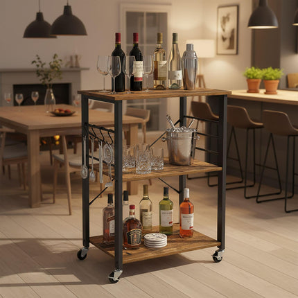 Kitchen Trolley, 3-Tier Storage, Steel Frame