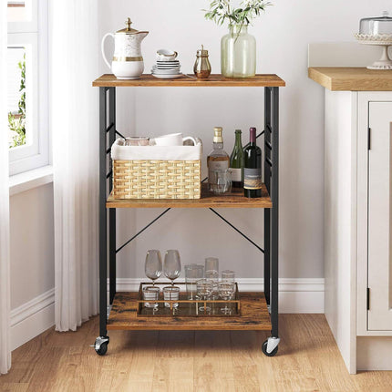 Kitchen Trolley, 3-Tier Storage, Steel Frame