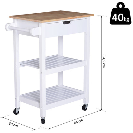 White wood Kitchen trolley with drawer, 64x39x84.5 cm