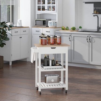 White wood Kitchen trolley with drawer, 64x39x84.5 cm