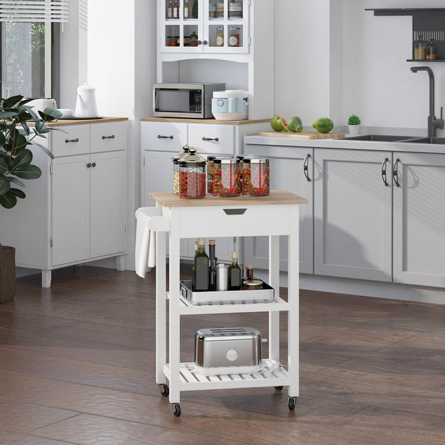 White wood Kitchen trolley with drawer, 64x39x84.5 cm