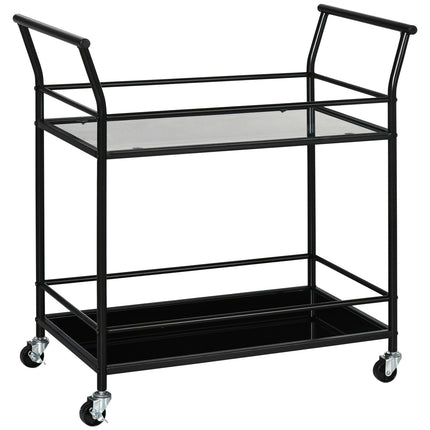 Black Rolling Kitchen Storage Cart - 2 Shelves, Metal
