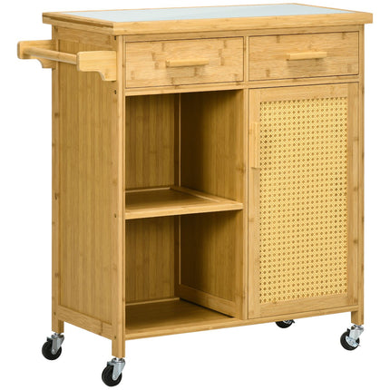 Bamboo kitchen trolley - drawer, cabinet, shelves, towel rack