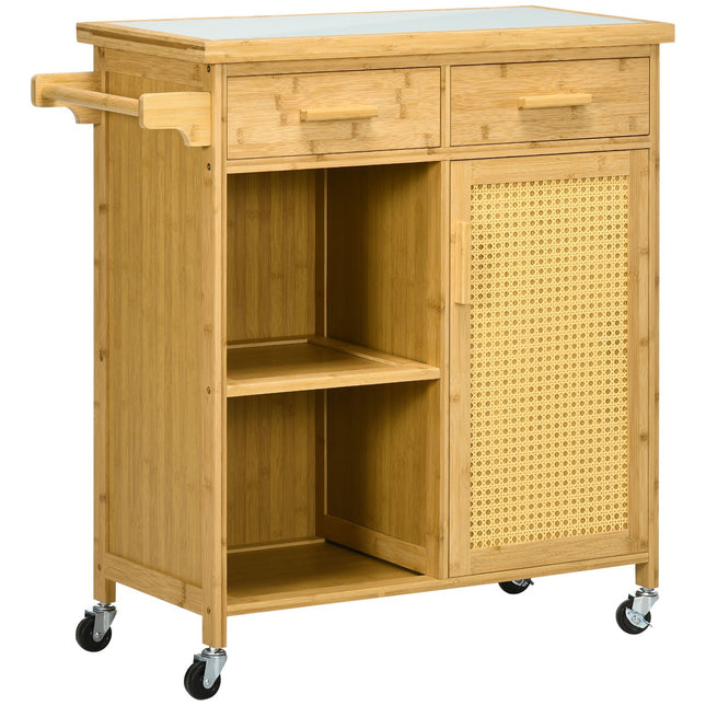 Bamboo kitchen trolley - drawer, cabinet, shelves, towel rack