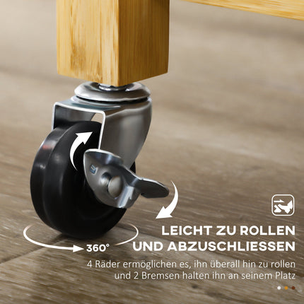 Bamboo kitchen trolley - drawer, cabinet, shelves, towel rack