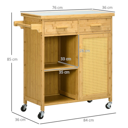 Bamboo kitchen trolley - drawer, cabinet, shelves, towel rack