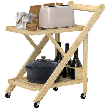 Bamboo kitchen trolley with wine rack and worktop