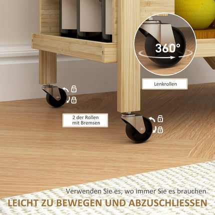 Bamboo kitchen trolley with wine rack and worktop