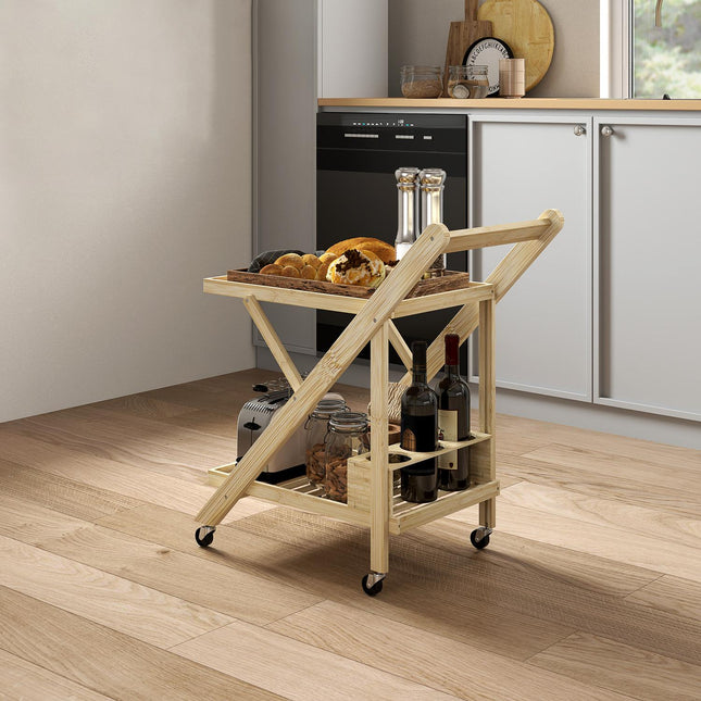 Bamboo kitchen trolley with wine rack and worktop