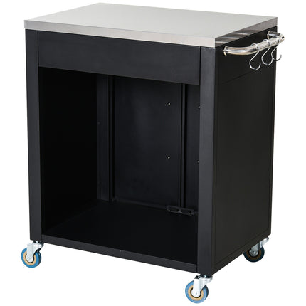 Kitchen trolley with wheels and cabinet, Black, 86x50x86.5 cm