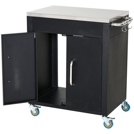 Kitchen trolley with wheels and cabinet, Black, 86x50x86.5 cm