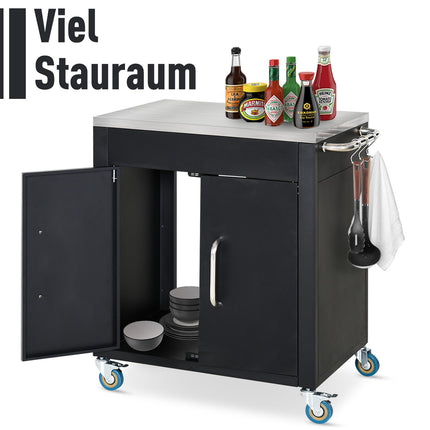 Kitchen trolley with wheels and cabinet, Black, 86x50x86.5 cm