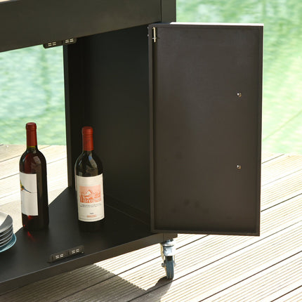 Kitchen trolley with wheels and cabinet, Black, 86x50x86.5 cm
