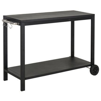 Black kitchen trolley with wheels and hooks, stainless steel