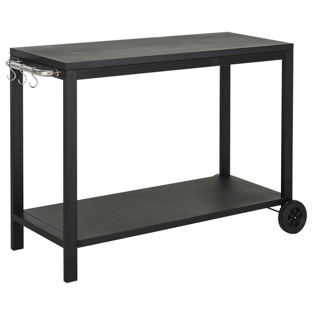 Black kitchen trolley with wheels and hooks, stainless steel
