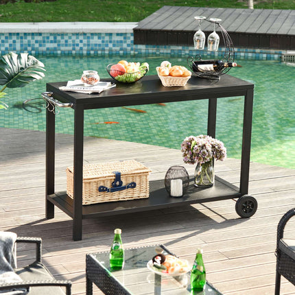 Black kitchen trolley with wheels and hooks, stainless steel