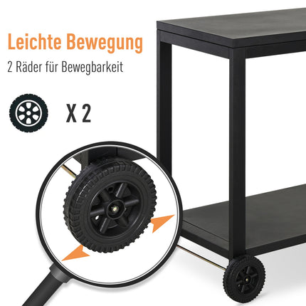 Black kitchen trolley with wheels and hooks, stainless steel
