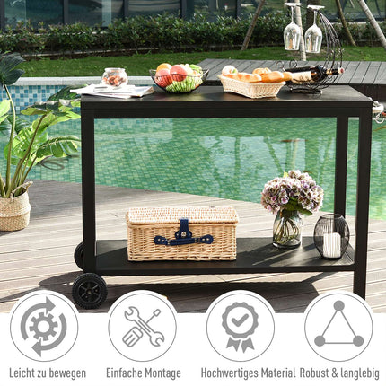 Black kitchen trolley with wheels and hooks, stainless steel