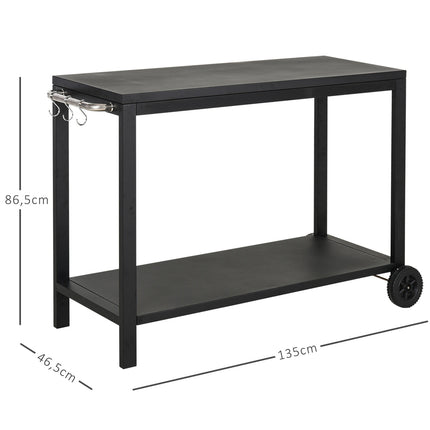 Black kitchen trolley with wheels and hooks, stainless steel