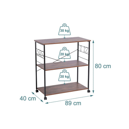 Kitchen Trolley with 3 Shelves and Wheels