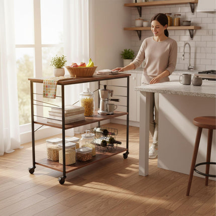 Kitchen Trolley with 3 Shelves and Wheels