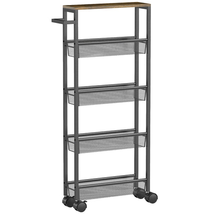Kitchen Trolley with 5 Shelves, Rolling Cart, Black, 47x13x96.5 cm