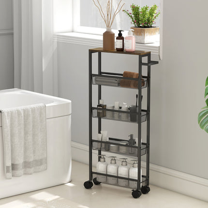 Kitchen Trolley with 5 Shelves, Rolling Cart, Black, 47x13x96.5 cm