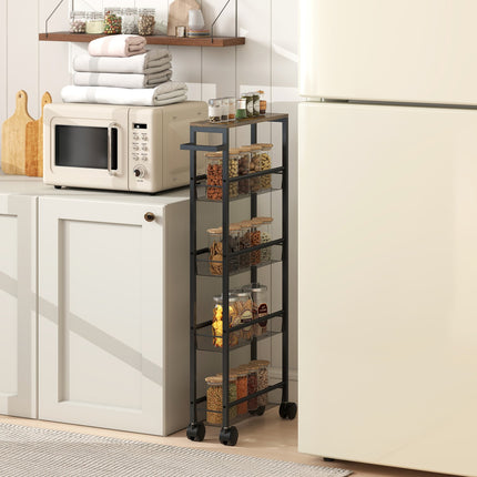 Kitchen Trolley with 5 Shelves, Rolling Cart, Black, 47x13x96.5 cm