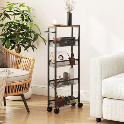 Kitchen Trolley with 5 Shelves, Rolling Cart, Black, 47x13x96.5 cm
