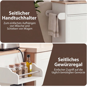 Kitchen Trolley with Drawer, Spice Rack, Towel Holder