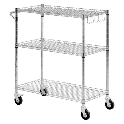 Kitchen Utility Cart, 3-Tier Rolling Wire Rack, 89x45x104 cm