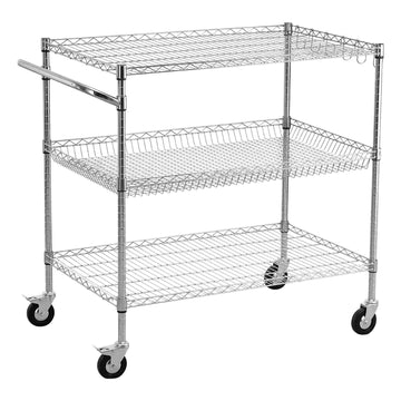 Kitchen Utility Cart, 3-Tier Steel Wire, 1000 lb