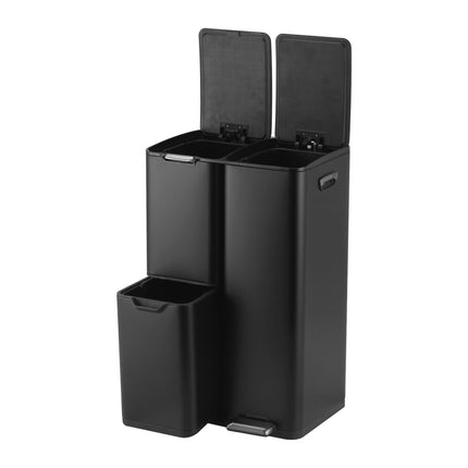 Kitchen Waste Bin, 3-Compartment Steel, Soft-Close